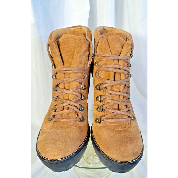 Polo Ralph Lauren Suede Helene Bootie Camel Sz 39 8.5  Platform Lug Chunky Heel - Picture 14 of 16